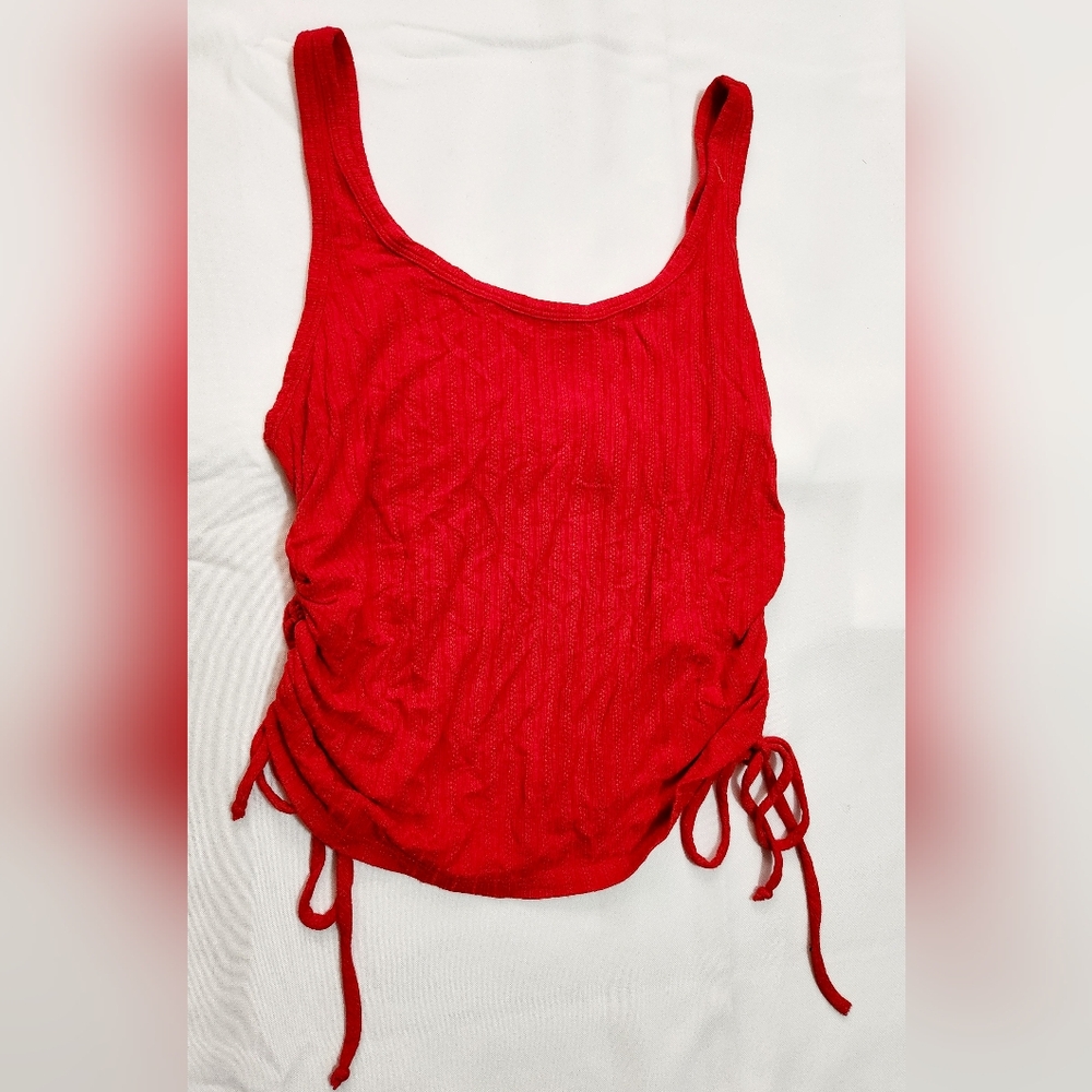 REBELLIOUS Dreamer Side-Ruched Tie Tank Top Juniors' M Red Crewneck Pullover - Picture 8 of 8